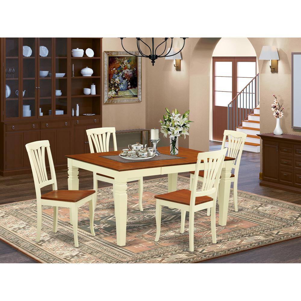 Back. East West Furniture - 5 Pc Kitchen table set with a Dinning Table and 4 Wood Dining Chairs in Buttermilk and Cherry - Buttermilk & Cherry.