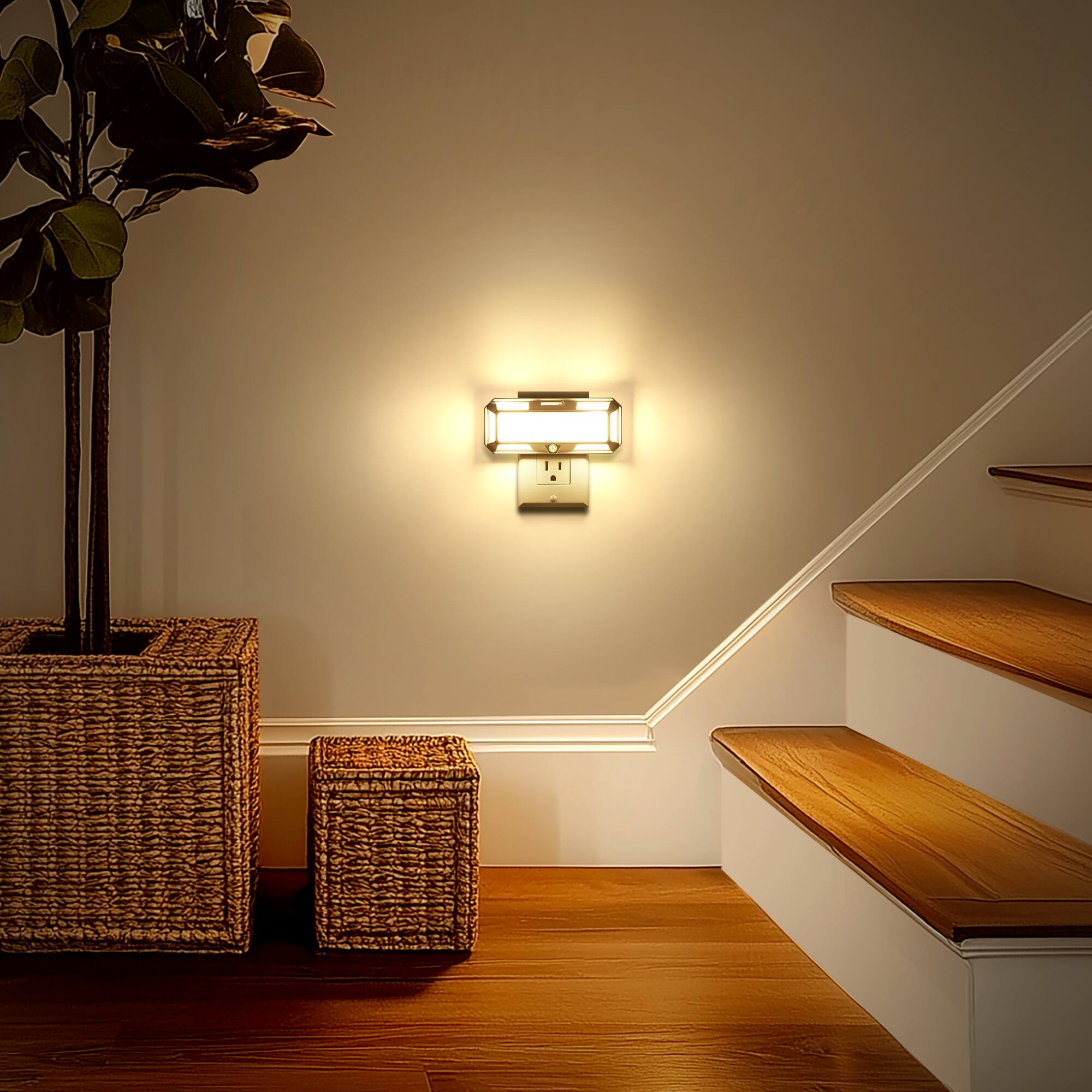 Alt View 4. Jandcase - JANDCASE 1.5W  Plug-in Night Light, 3000K Warm Glow with Slide Dimmer 0-100%, Wall Sconce Style Design - White.