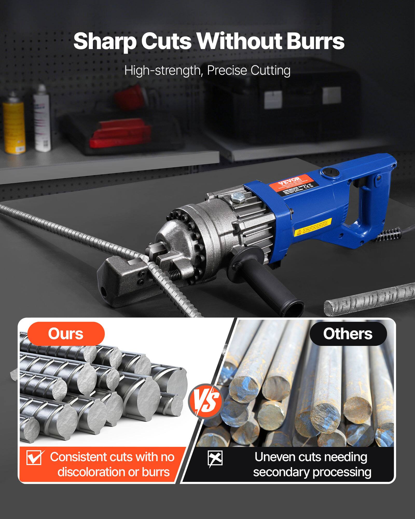 Sharp Cuts Without Burrs  
High-strength, Precise Cutting  

Ours  
Consistent cuts with no discoloration or burrs  

Others  
Uneven cuts needing secondary processing