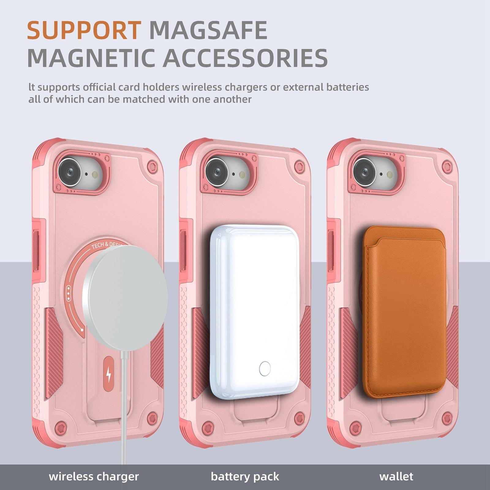 SUPPORT MAGSAFE MAGNETIC ACCESSORIES

It supports official card holders, wireless chargers, or external batteries, all of which can be matched with one another

TECH & DES

wireless charger
battery pack
wallet