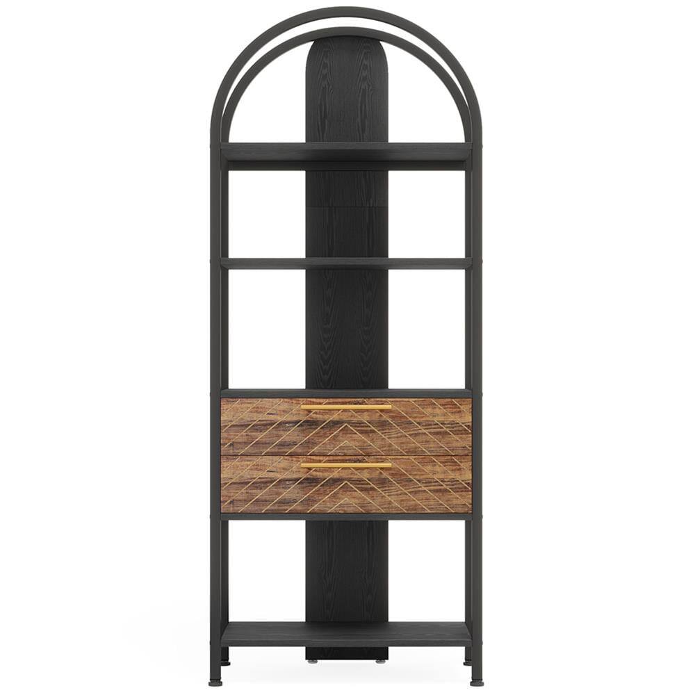 Front. Kadyn - Kadyn Bookshelf, Storage Shelf, Bookcase,4-Tier Bookshelf, Industrial Bookcase with 2 Drawers & LED Light - Black.