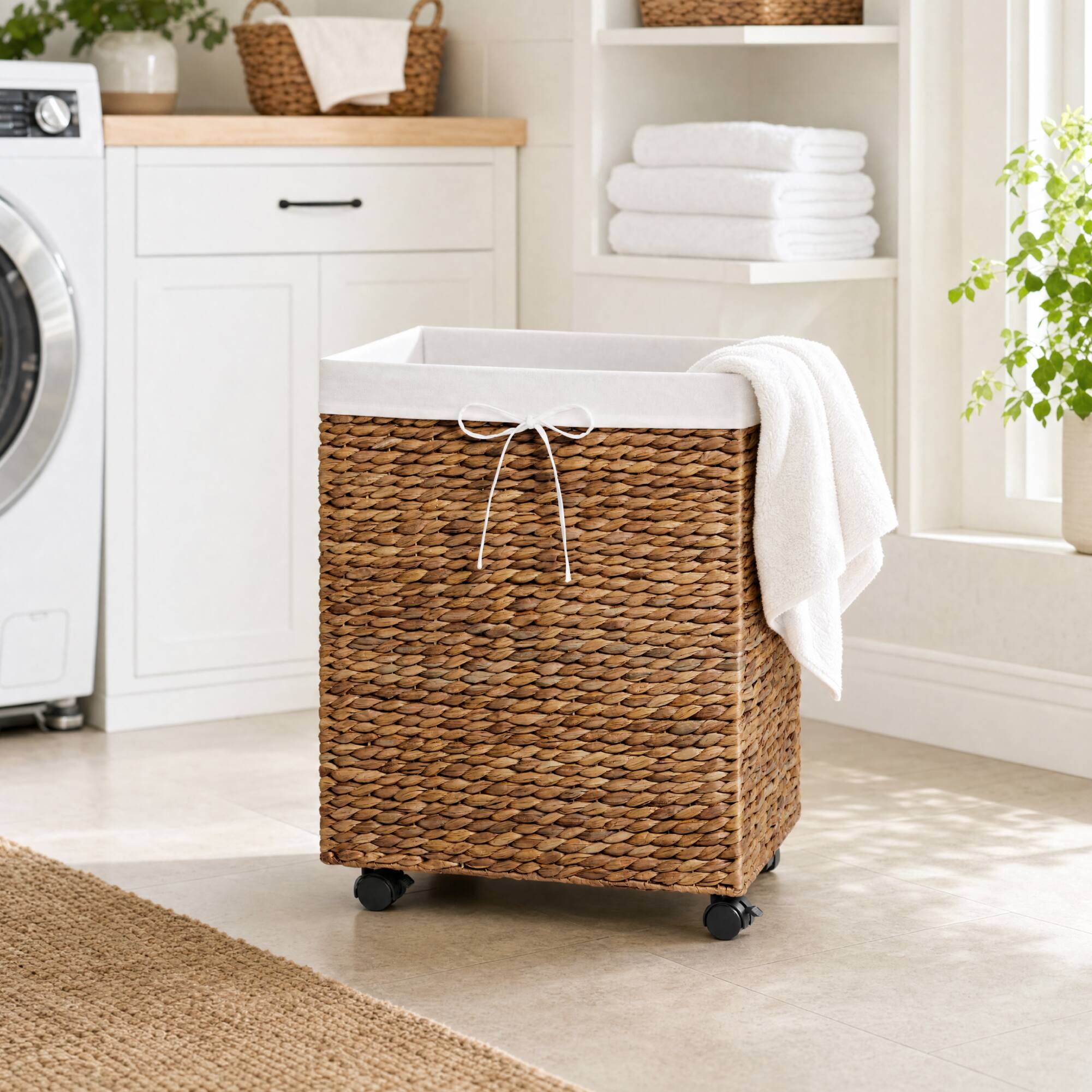 Alt View 8. Best Choice Products - Best Choice Products Medium Laundry Hamper W/ Rolling Wheels, Woven Hyacinth Laundry Basket W/ Liner, 24 Gal - Chestnut - Chestnut.