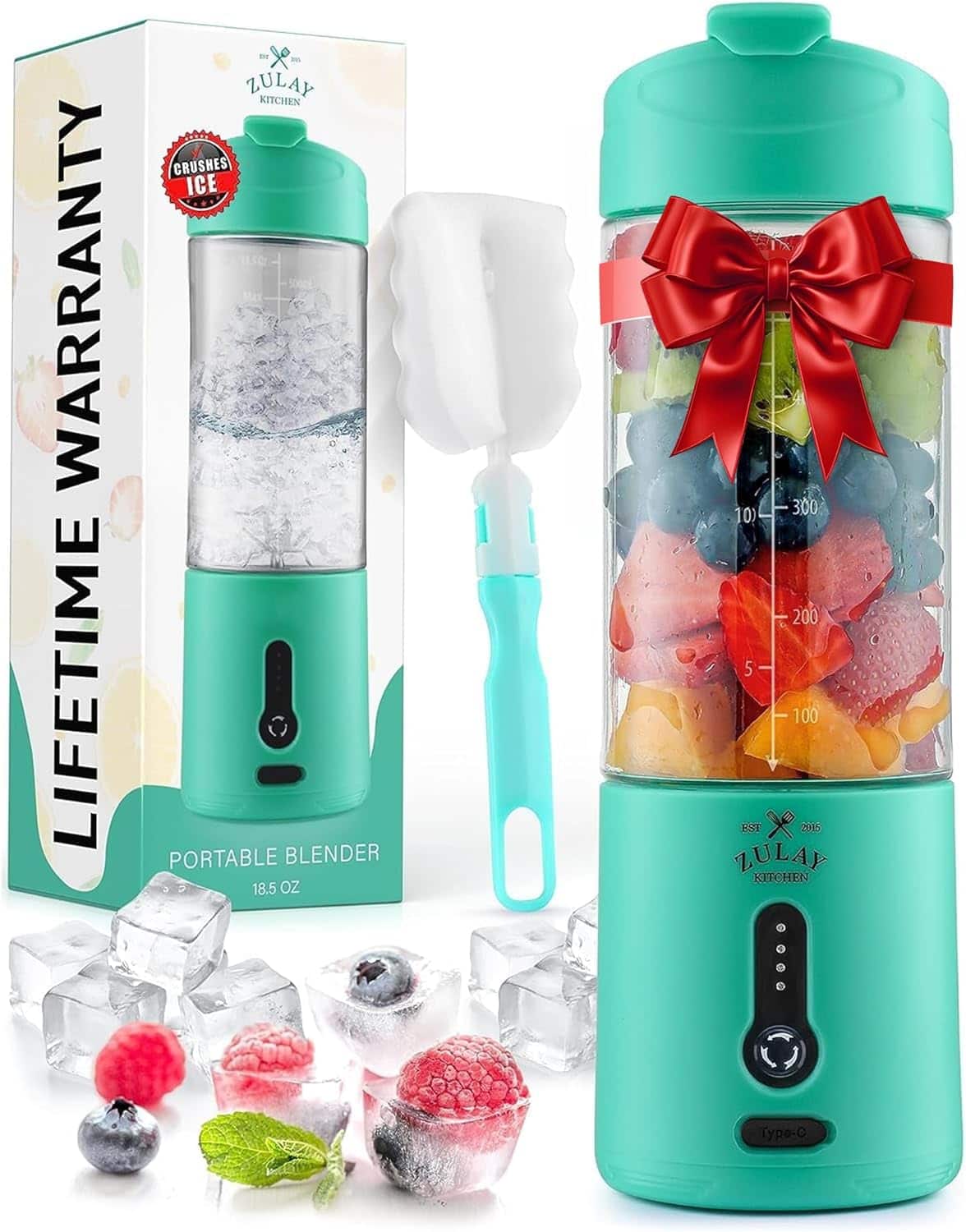 Zulay Kitchen - 18oz Personal Blenders that Crush Ice - USB-C Rechargeable, Cordless Travel Blender - Ocean Aqua