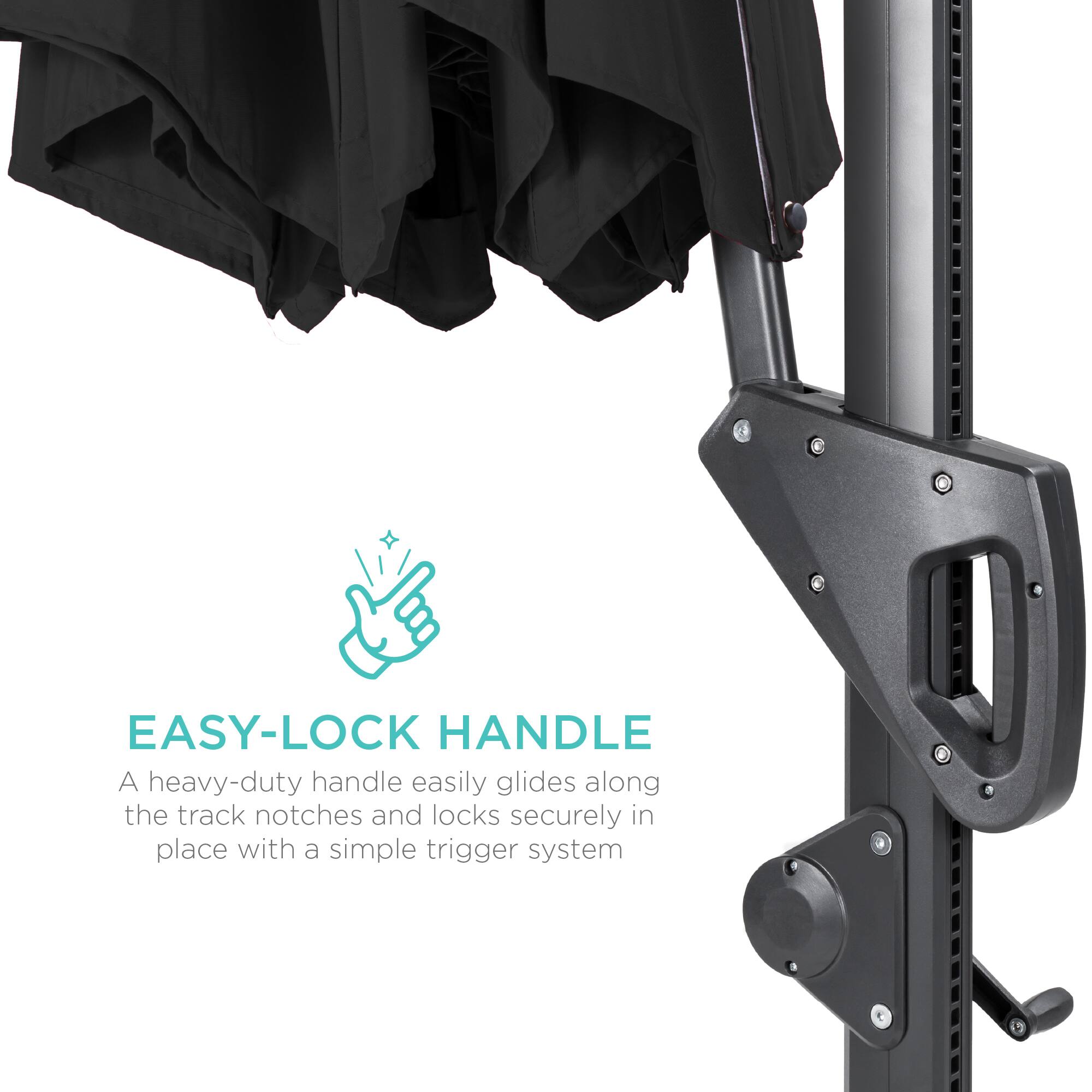 EASY-LOCK HANDLE

A heavy-duty handle easily glides along the track notches and locks securely in place with a simple trigger system.