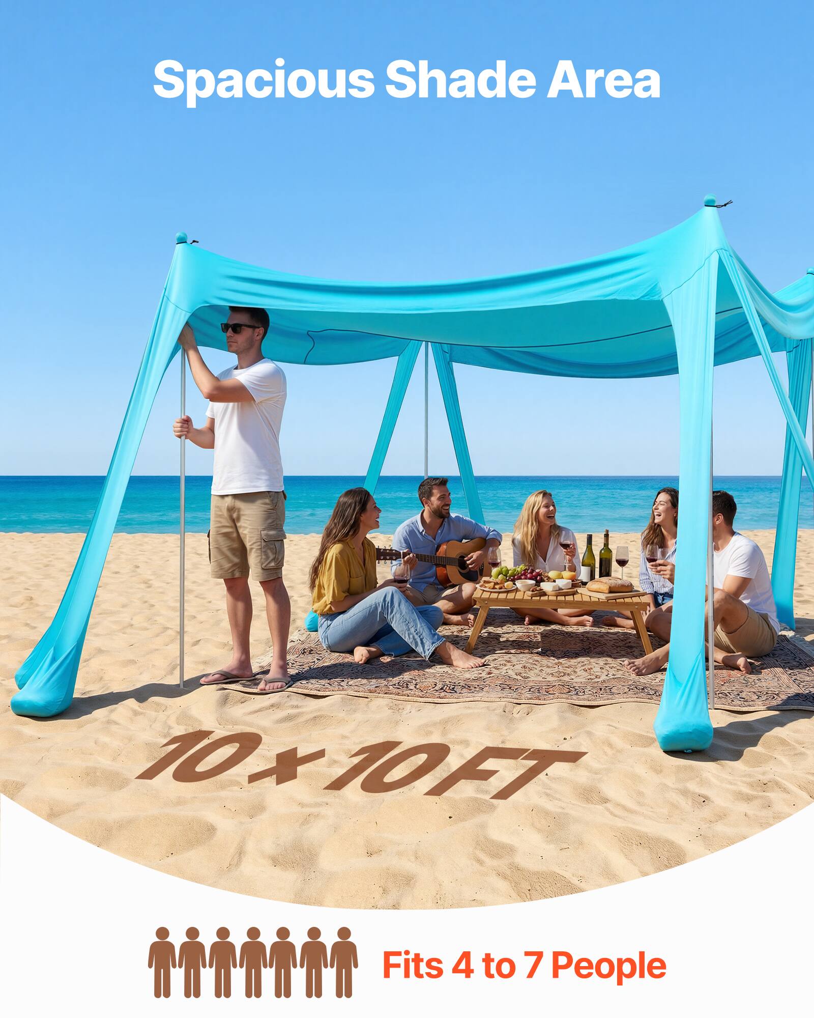 Spacious Shade Area  
10x10FT  
Fits 4 to 7 People