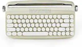 Wikistore - Upgraded Wireless Typewriter Keyboard, Retro Keyboard with Integrated Stand, Cute Round Keycaps for Multi Device - Dark Beige