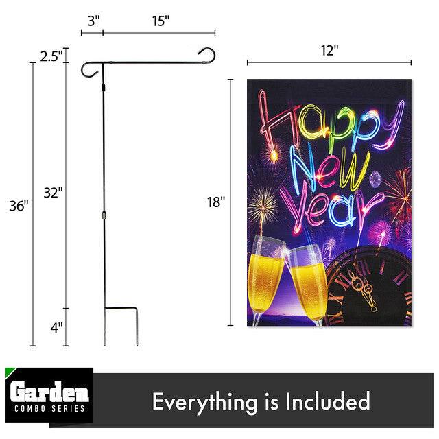 3" 15" 2.5" 32" 36" 4" 12" 18" Happy New Year Garden COMBO SERIES Everything is Included