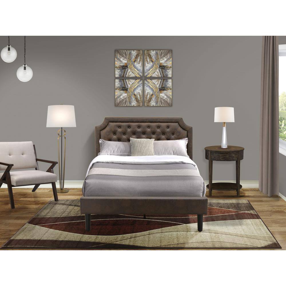 Alt View 4. East West Furniture - GB25F-1HI07 2-Piece Full Bed Set with Upholstered Bed and Distressed Jacobean Night Stand - Dark Brown Faux Leather and - Black Textured.