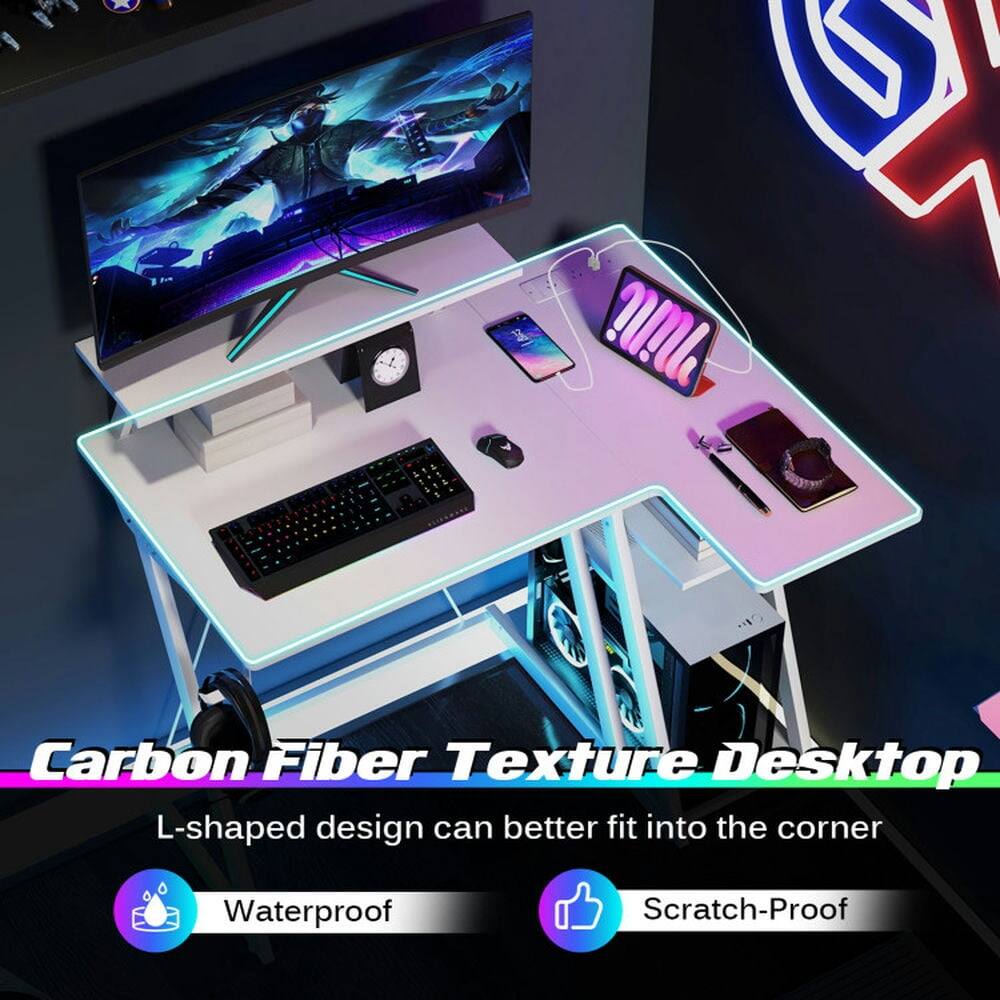 Carbon Fiber Texture Desktop  
L-shaped design can better fit into the corner  
Waterproof  
Scratch-Proof