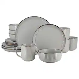 Elama - Leo 16 Piece Stoneware Dinnerware Set In - Light Gray