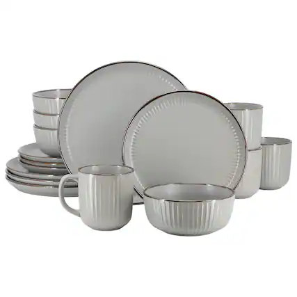 Front. Elama - Elama Leo 16 Piece Stoneware Dinnerware Set In Light Gray - Light Gray.