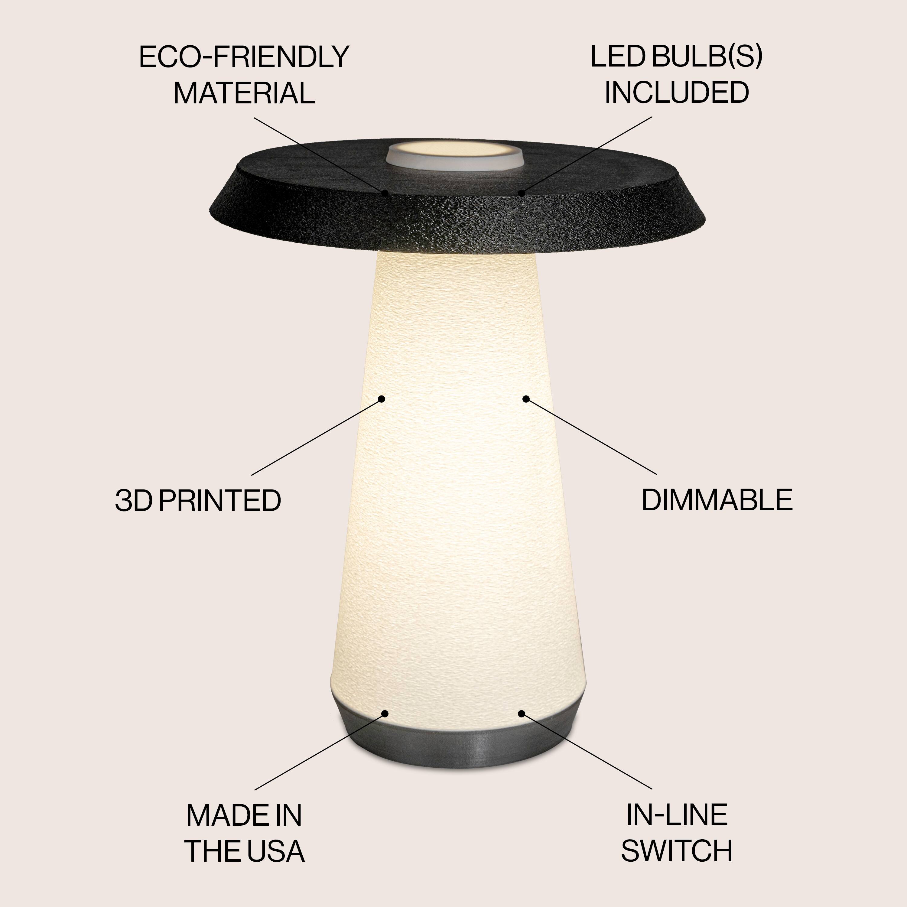 ECO-FRIENDLY MATERIAL  
LED BULB(S) INCLUDED  
3D PRINTED  
DIMMABLE  
MADE IN THE USA  
IN-LINE SWITCH