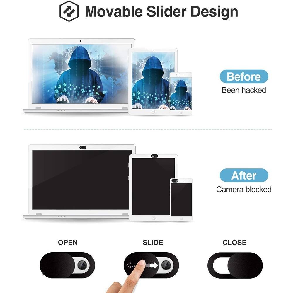 Movable Slider Design

Before  
Been hacked

After  
Camera blocked

OPEN  
SLIDE  
CLOSE