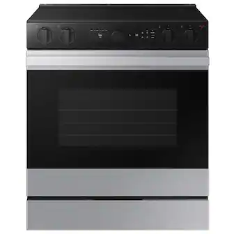 Front. Samsung - 30 in. Wide 5 Elements Bespoke Smart Slide-In Electric Range 6.3 cu. ft. with Air Sous Vide & Air Fry - Stainless Steel.