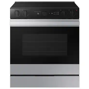 Front. Samsung - 30 in. Wide 5 Elements Bespoke Smart Slide-In Electric Range 6.3 cu. ft. with Air Sous Vide & Air Fry - Stainless Steel.