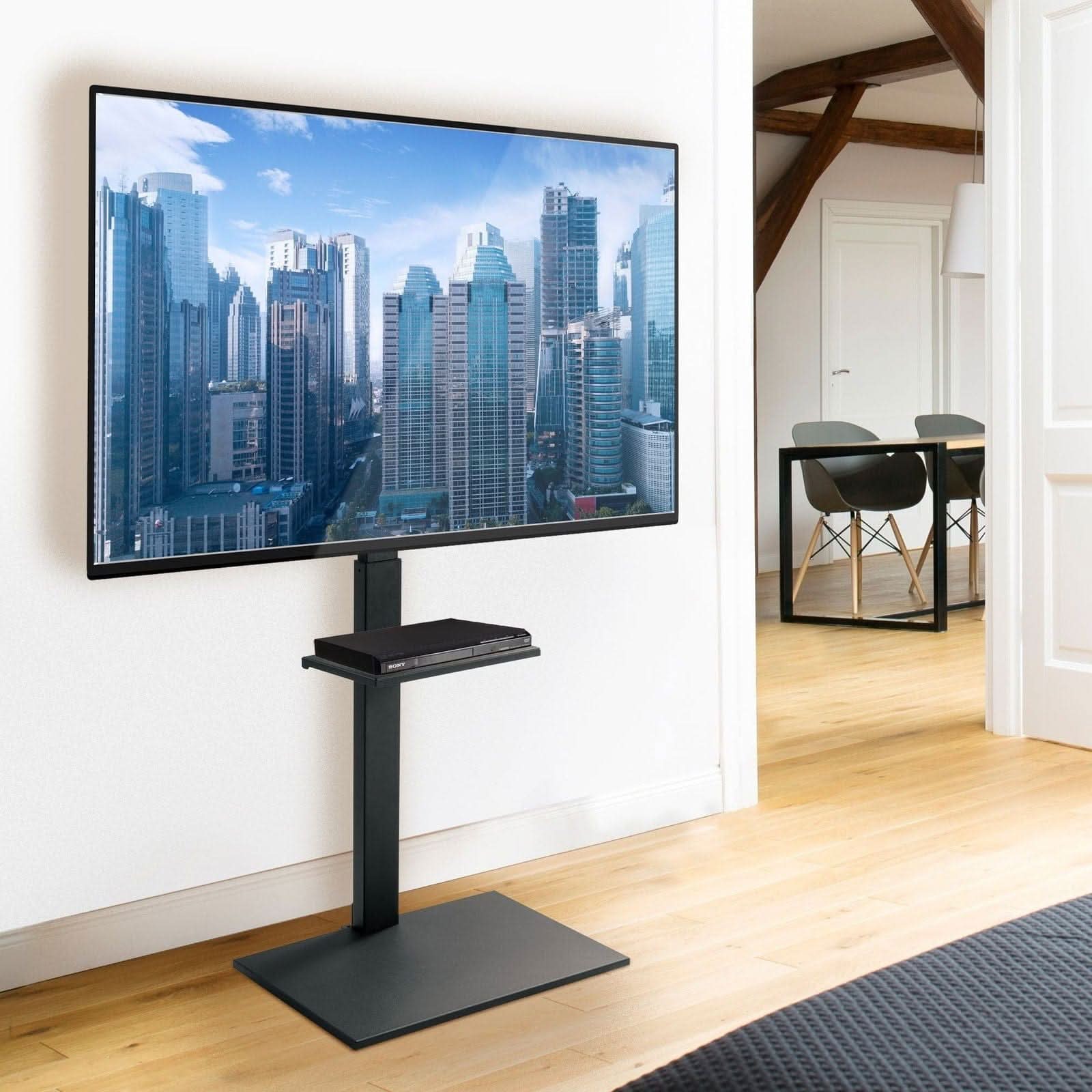 Alt View 4. Mount-It! - Height Adjustable TV Stand With Shelf for 32″–55″ TVs, VESA 100×100 to 400×400 Compatible - Black.
