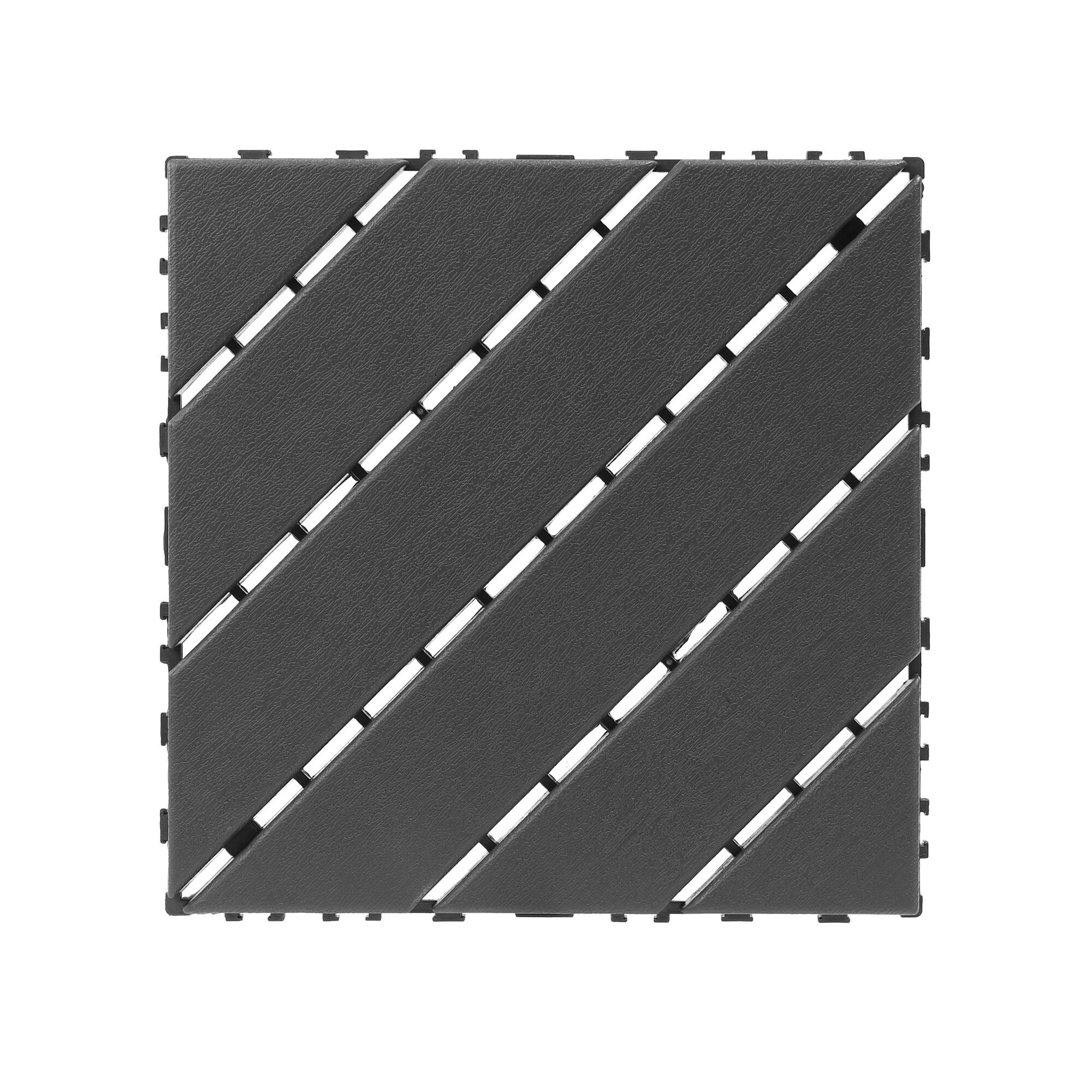 Left. APRILSOUL - 44pcs 12x12in Plastic Interlocking Deck Tiles All Weather Waterproof Dark Gray - GRAY.