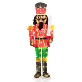 Gymax - 5 FT Lighted Christmas Nutcracker w/Glitter Sword 100 LED Lights Ground Stakes - Multi-color