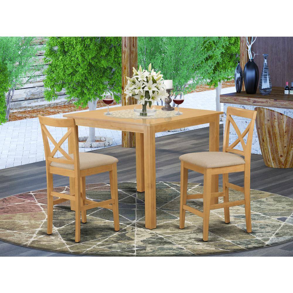 Left. East West Furniture - CFPB3-OAK-C 3 Pc counter height pub set - Dining Table and 2 counter height Dining chair. - Oak.