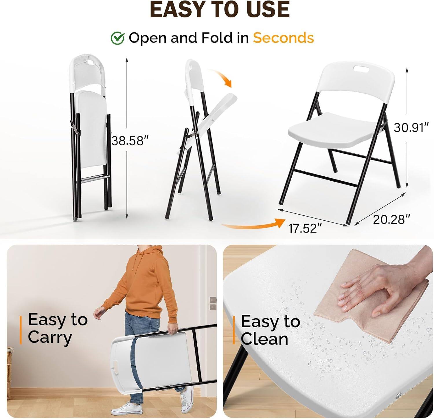 EASY TO USE  
Open and Fold in Seconds

38.58"  
30.91"  
17.52"  
20.28"

Easy to Carry  
Easy to Clean