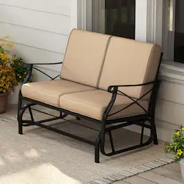 Gymax - Outdoor 2-Person Glider Rocking Chair Loveseat w/Thick Cushions & Metal Frame - Brown