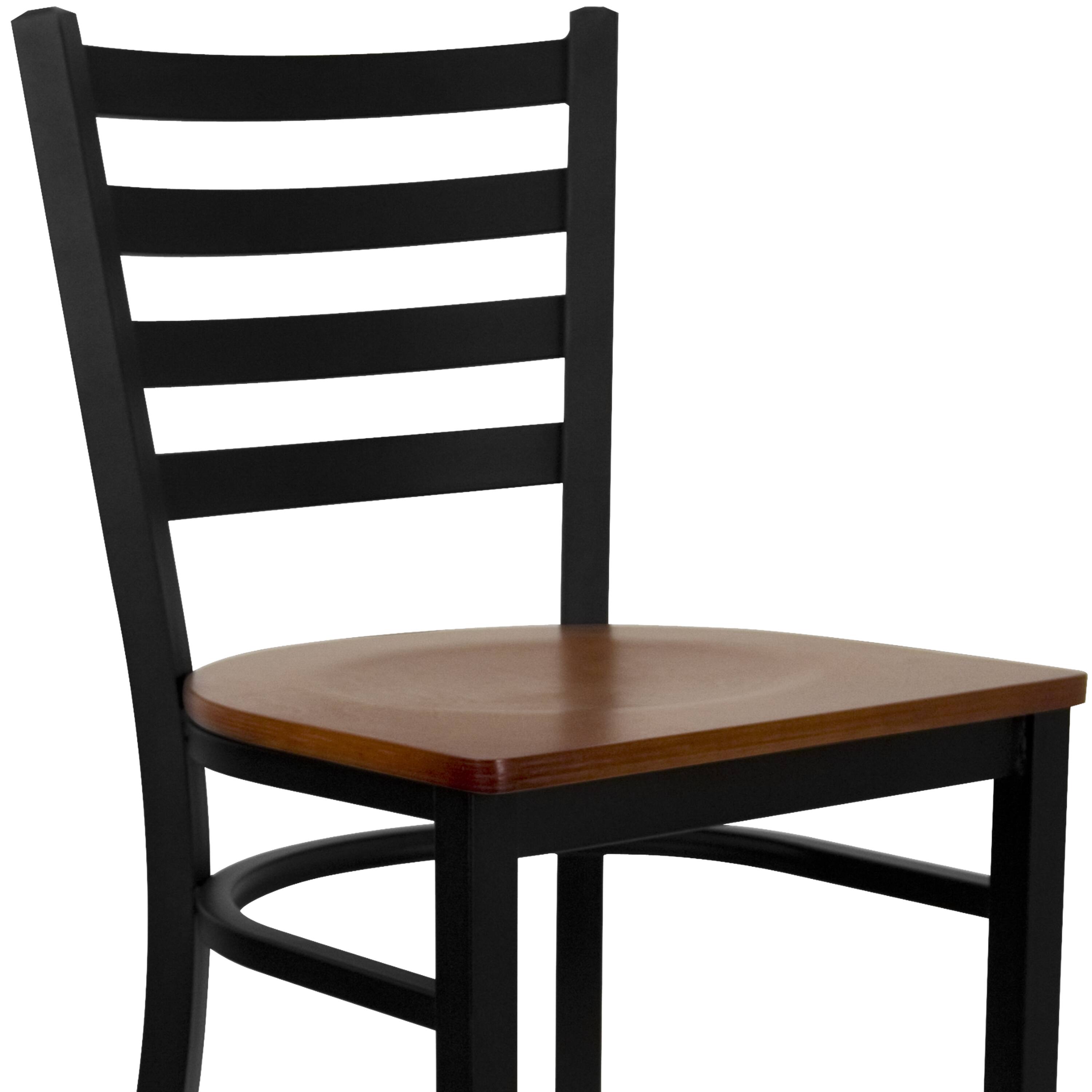 Alt View 10. Emma + Oliver - Ladder Back Metal Restaurant Dining Barstool - Cherry Wood Seat/Black Metal Frame.