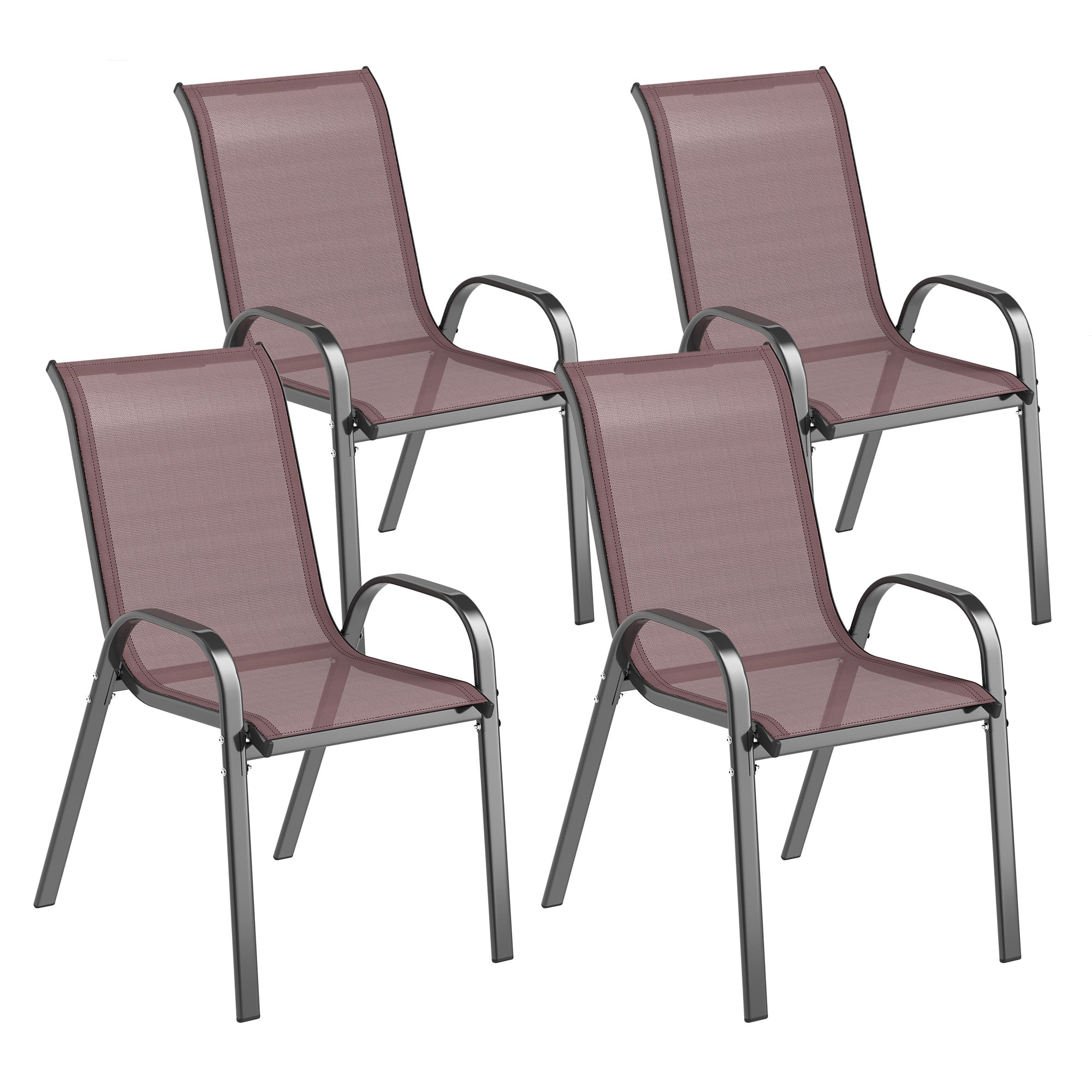 Outsunny - Outdoor Dining Chairs Set of 4, Stackable Patio Dining Chairs, High Back Outdoor Patio Chairs with Breathable Mesh Seat - Brown
