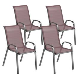 Outsunny - Outdoor Dining Chairs Set of 4, Stackable Patio Dining Chairs, High Back Outdoor Patio Chairs with Breathable Mesh Seat - Brown