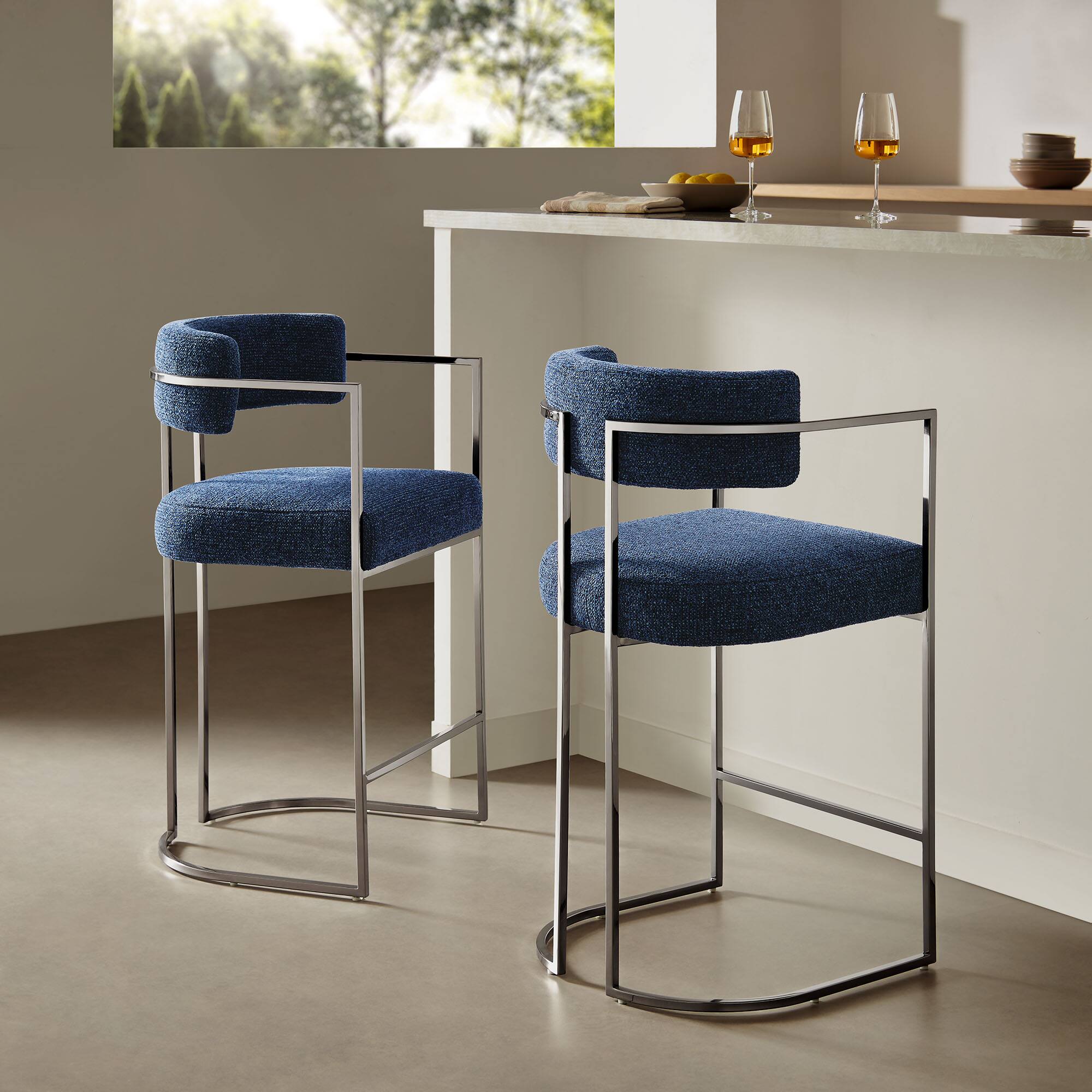 Alt View 5. Modway - Huron Curved Back Fabric and Metal Counter Stool - Silver.