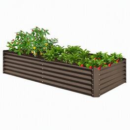 RYHNUYNE - Galvanized Raised Garden Bed 8x4x1.5 ft Large Metal Planter Box for Vegetables Flowers Outdoor - Brown