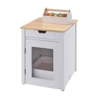 TRINITY - 20" White Litter Box Enclosure End Table w/ Drawer - White - Front_Zoom