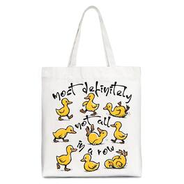 OrnamentallyYou - Funny Ducks Not All in a Row Sarcastic Canvas Tote Bag, Mental Health Motivational Gift Shopper - White