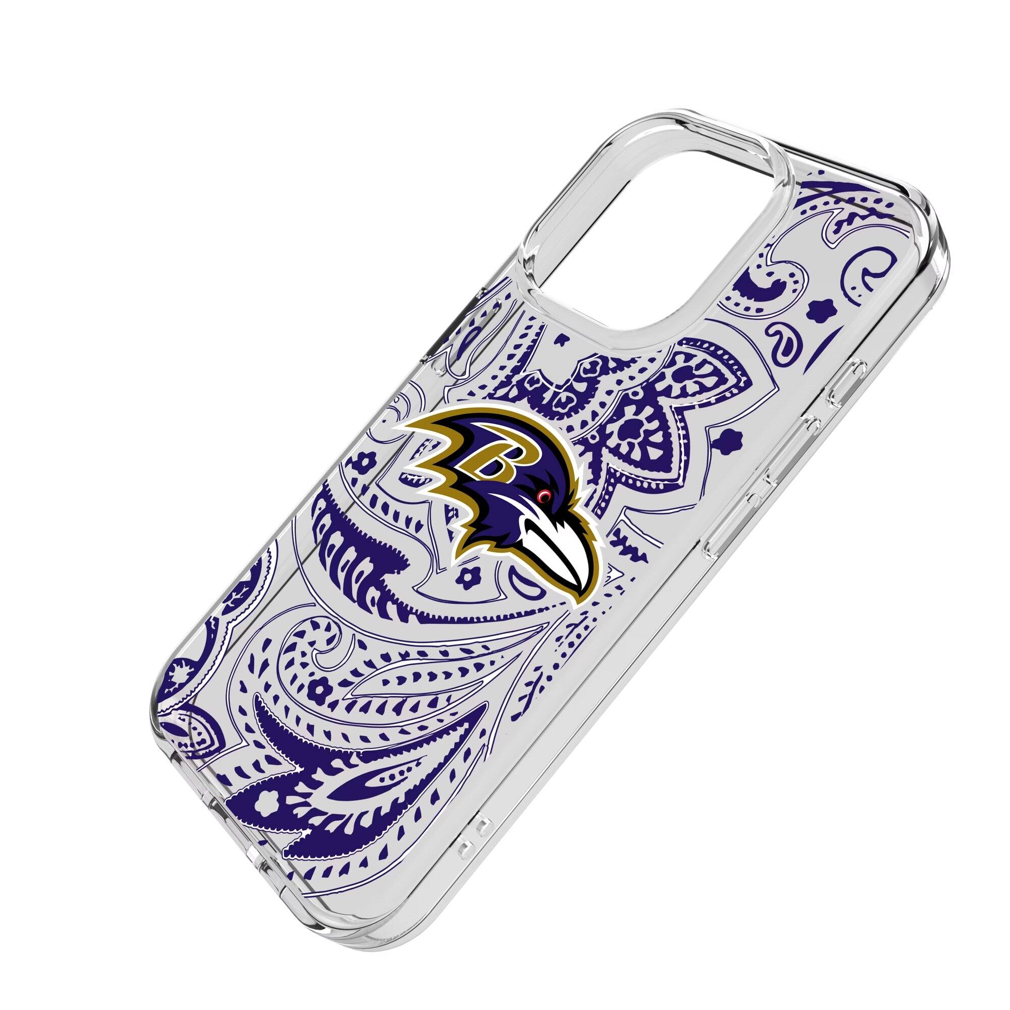 Alt View 1. Keyscaper - Baltimore Ravens iPhone Clear Paisley Design Case - 15 Pro - Multicolor.