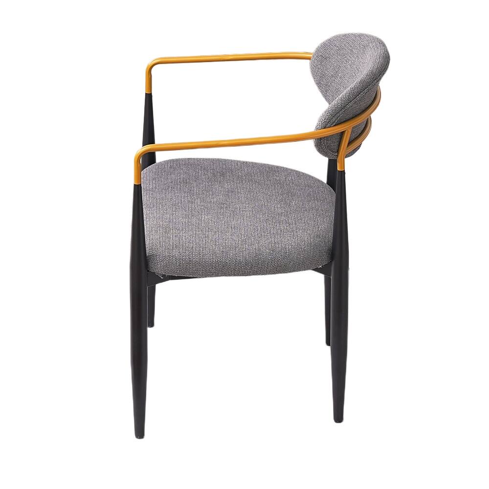 Alt View 9. Loheer - Loheer Modern Upholstered Dining Chairs Set of 2 Grey Fabric Ergonomic Seat Black Metal Frame Gold Armrests - Grey.