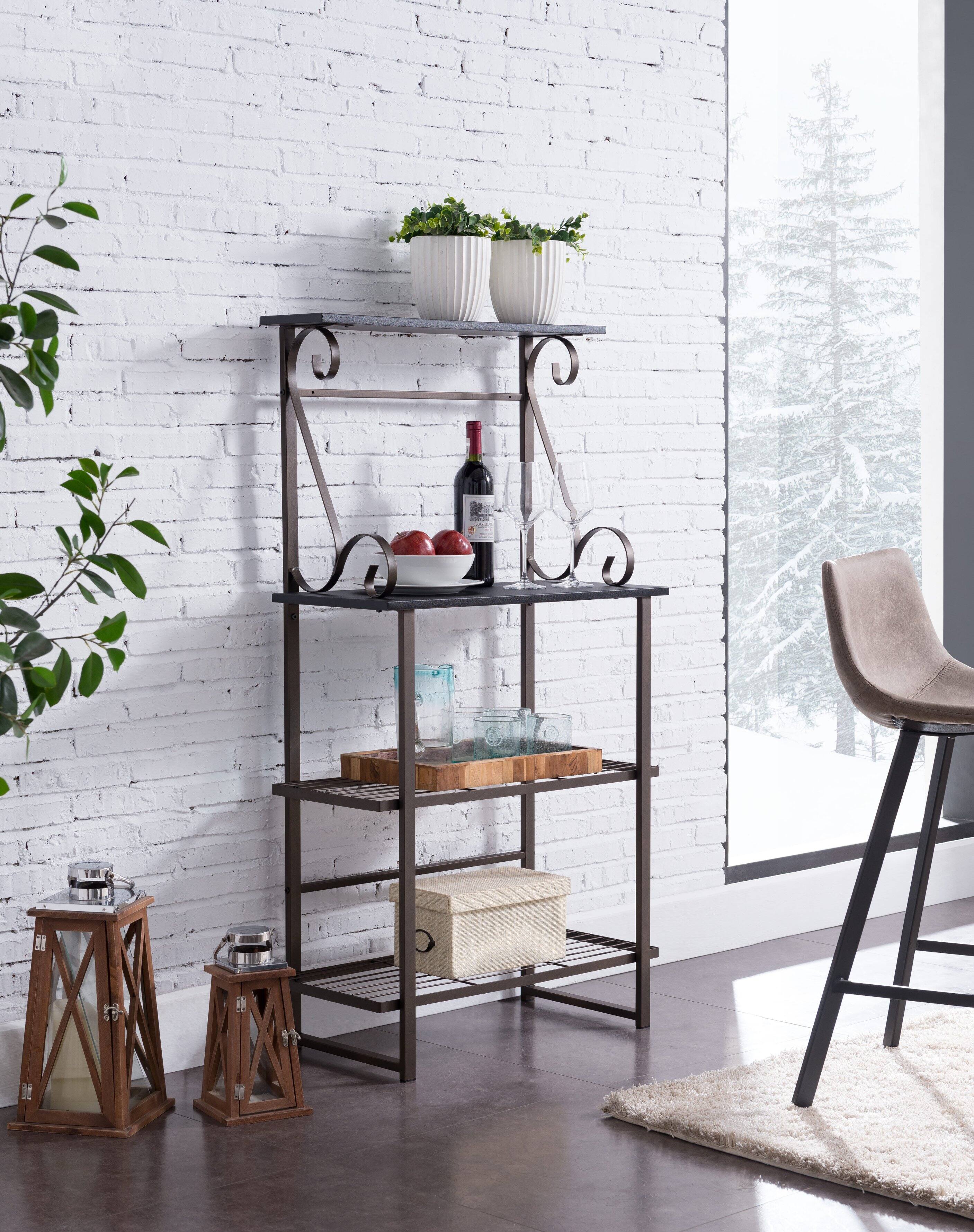 Kings Brand Furniture - Covington Metal Kitchen Shelves Baker’s Rack Microwave Stand, Pewter - Black