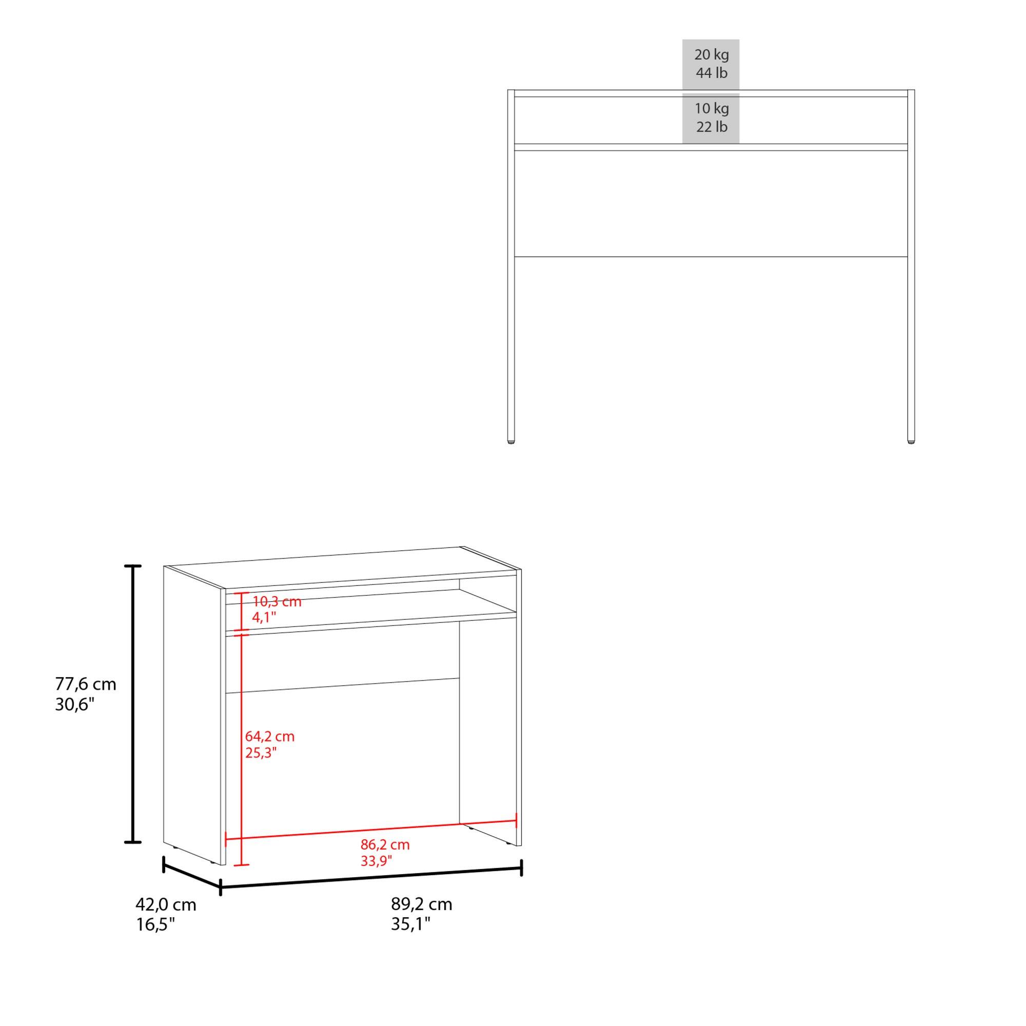 20 kg  
44 lb  

10 kg  
22 lb  

10.3 cm  
4.1"  

77.6 cm  
30.6"  

64.2 cm  
25.3"  

86.2 cm  
33.9"  

42.0 cm  
16.5"  

89.2 cm  
35.1"