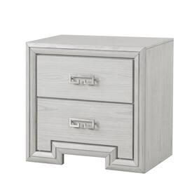 Manhattan Lane - Basil Nightstand, 2 Drawers, 29 Inch - White, Nickel