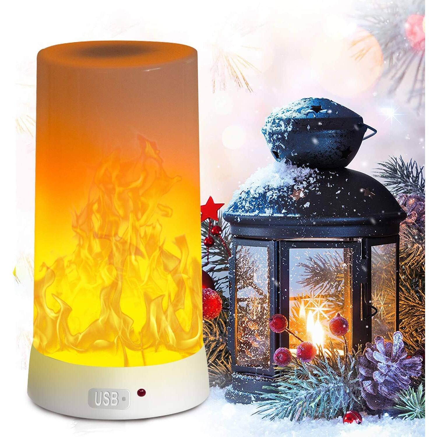 Oumilen USB Rechargeable Flame Lamp – 5.1in Portable LED Flame Night ...