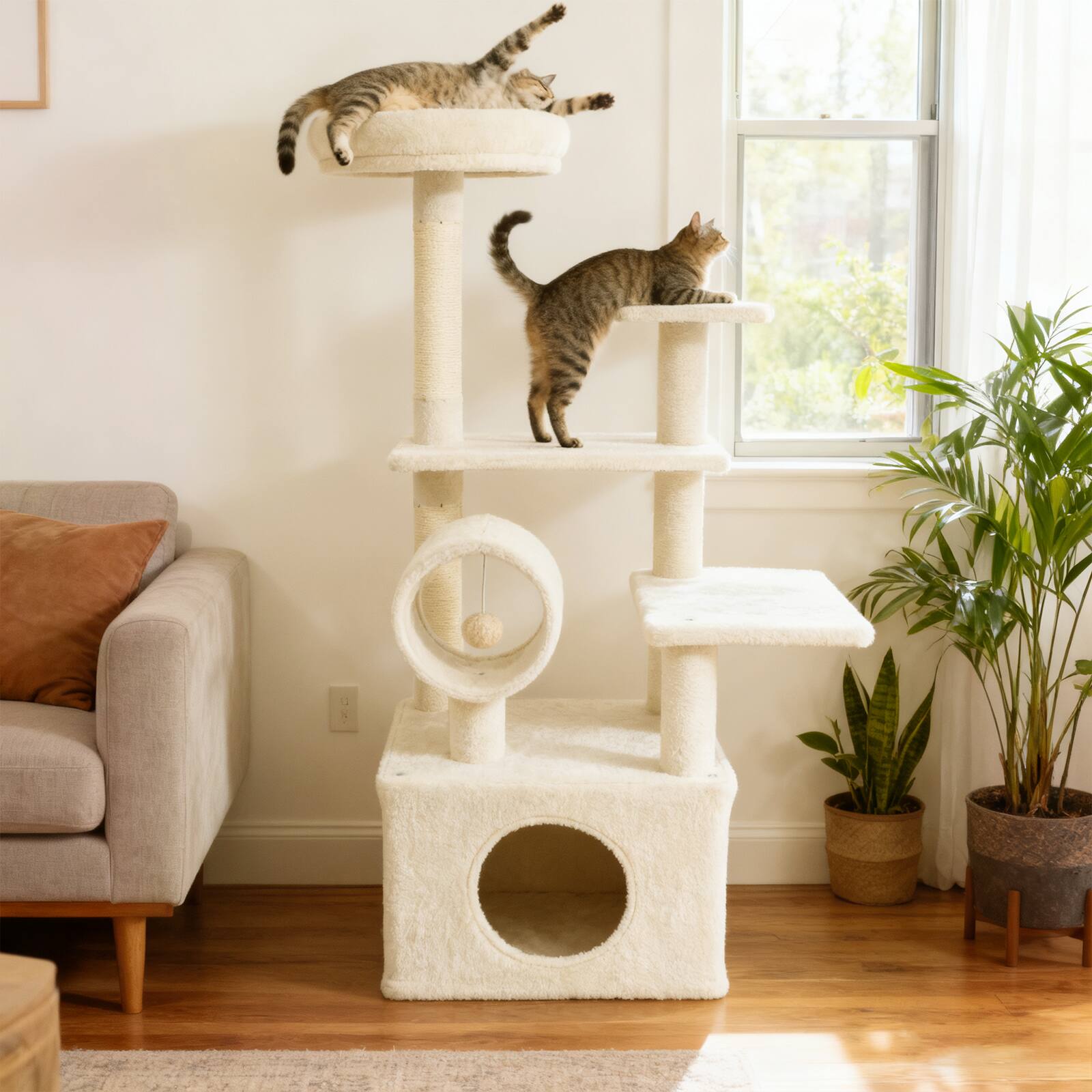 Alt View 1. Gymax - Gymax 48'' Tall Cat Tree w/ Large Condo Padded Top Perch Jute Scratching Post Tunnel Beige.