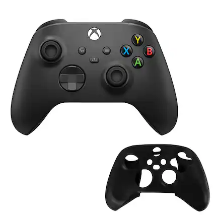 Front. Microsoft - XBOX Series X/S Controller in Black with Silicone Sleeve - Black.