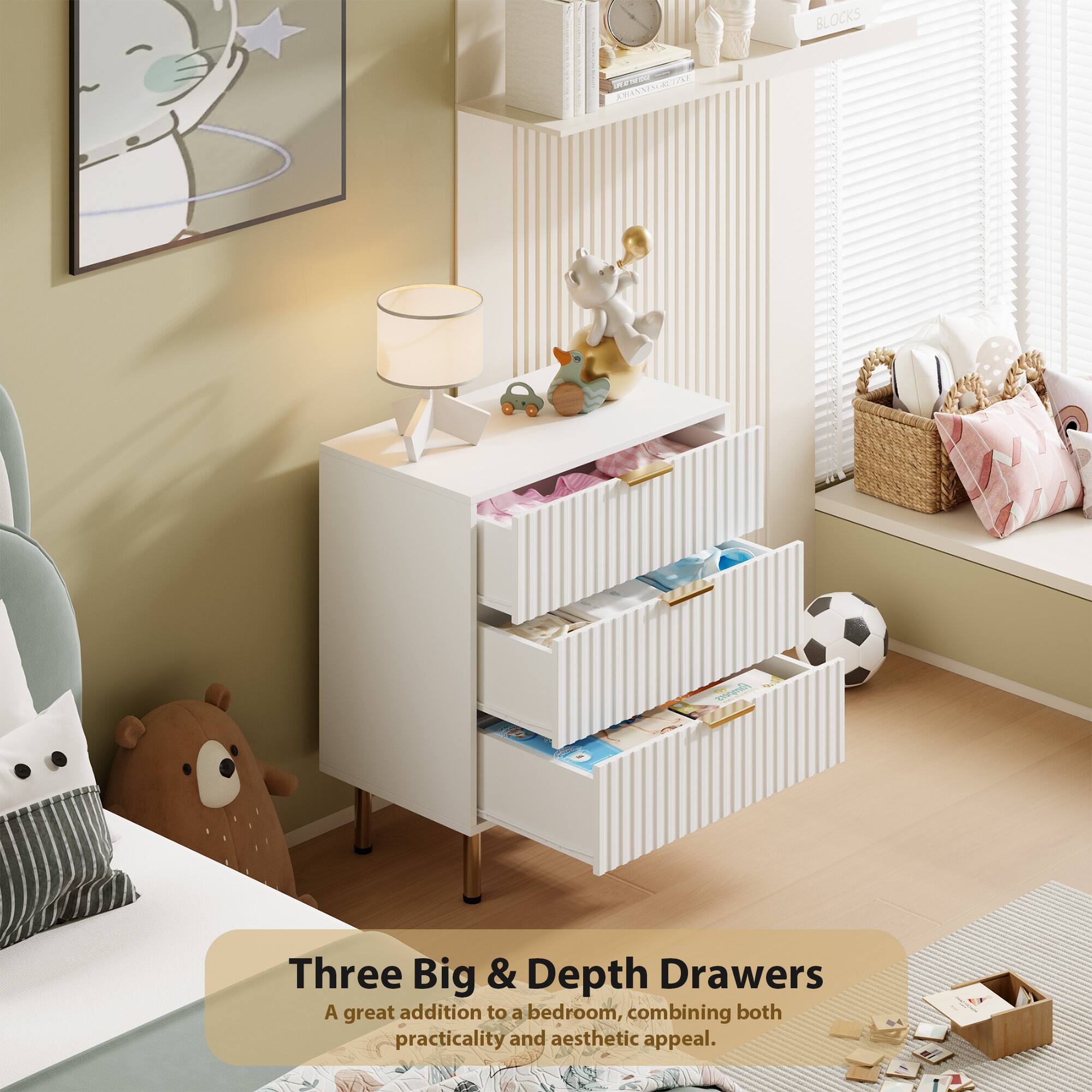 Three Big & Depth Drawers  
A great addition to a bedroom, combining both practicality and aesthetic appeal.