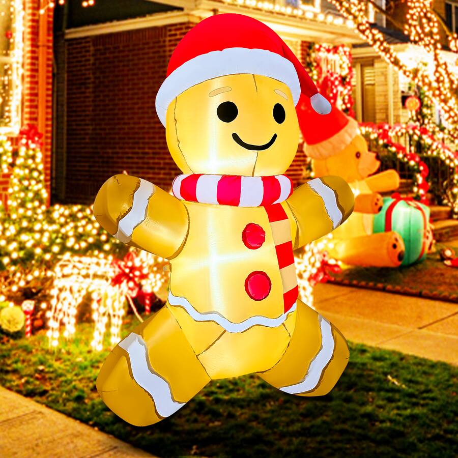 Goosh Inflatable Walmart GOOSH Inflatables GOOSH 5.2FT Gingerbread Man Inflatable with Santa Hat ...