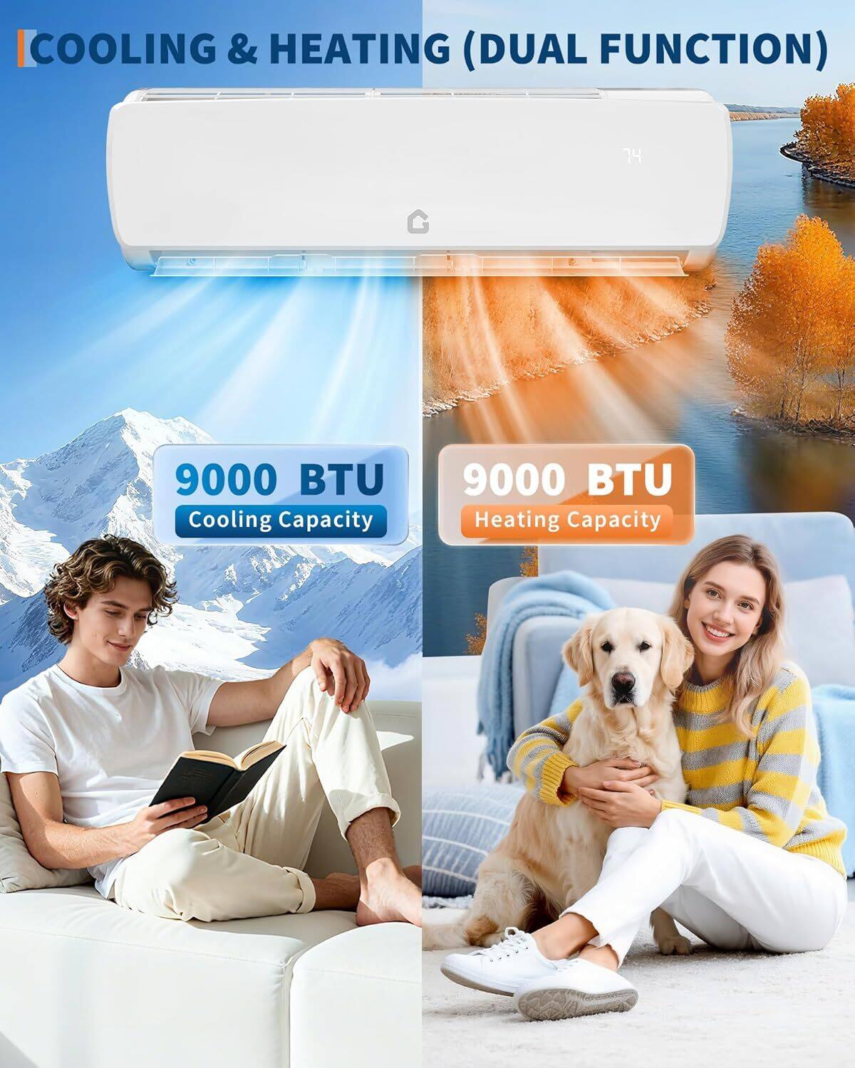 COOLING & HEATING (DUAL FUNCTION)

9000 BTU Cooling Capacity

9000 BTU Heating Capacity