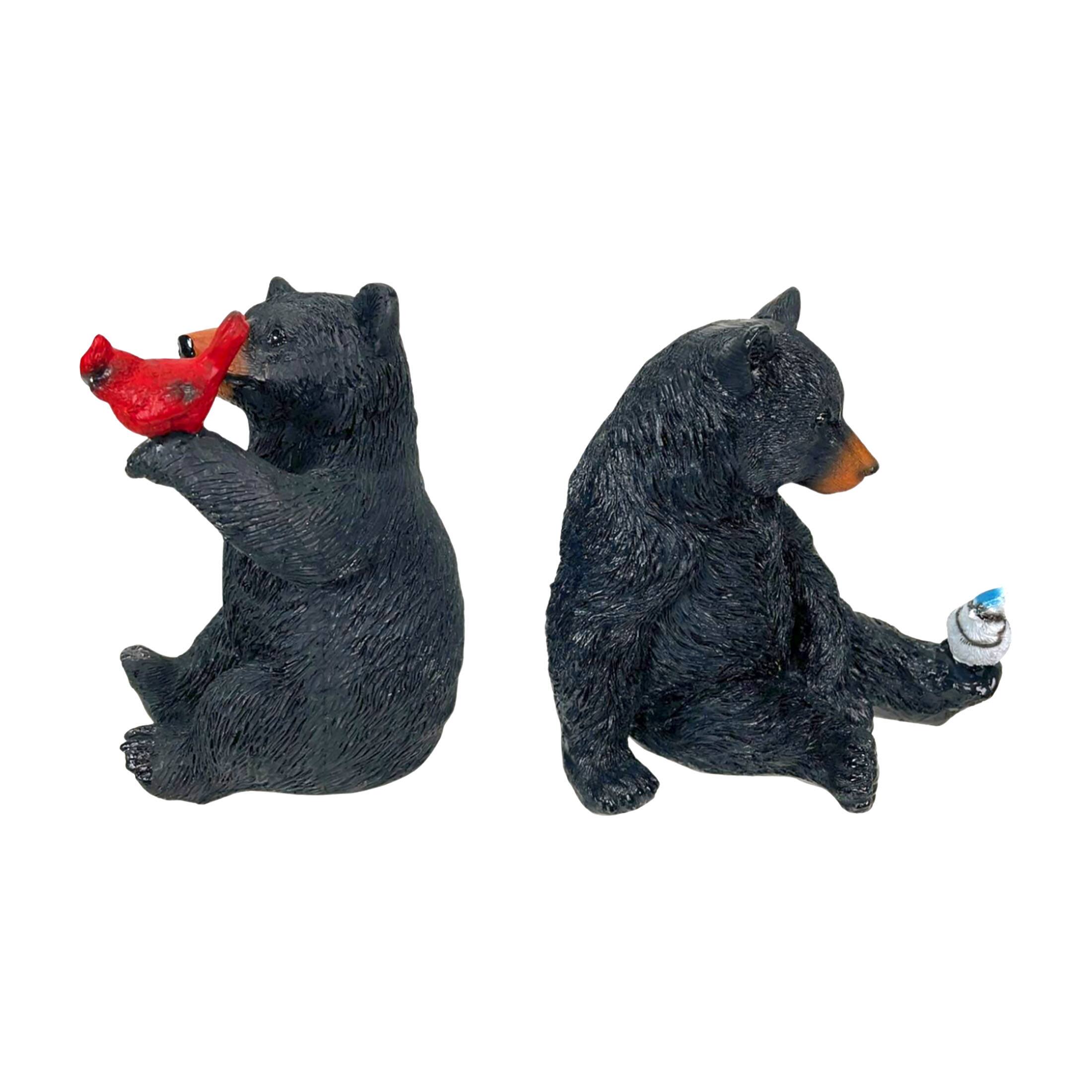 Alt View 1. Things2Die4 - Set of 2 Black Bear Statues with Birds, 5” Tall – Rustic Resin Animal Decor - Black.