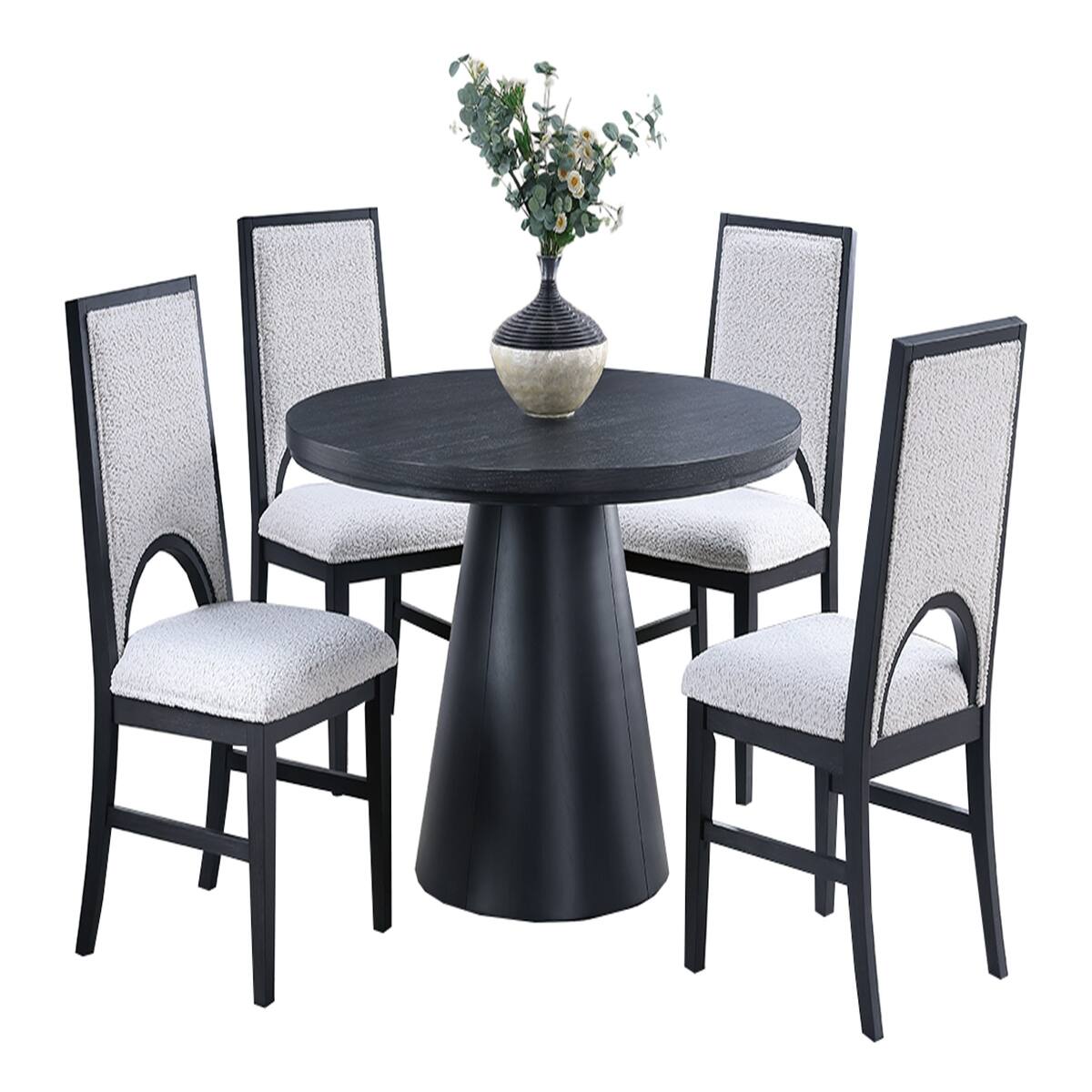 Alt View 4. Loheer - Loheer 48-Inch Round Dining Table With Black Cone-Shaped Base, Seats Four - Black.