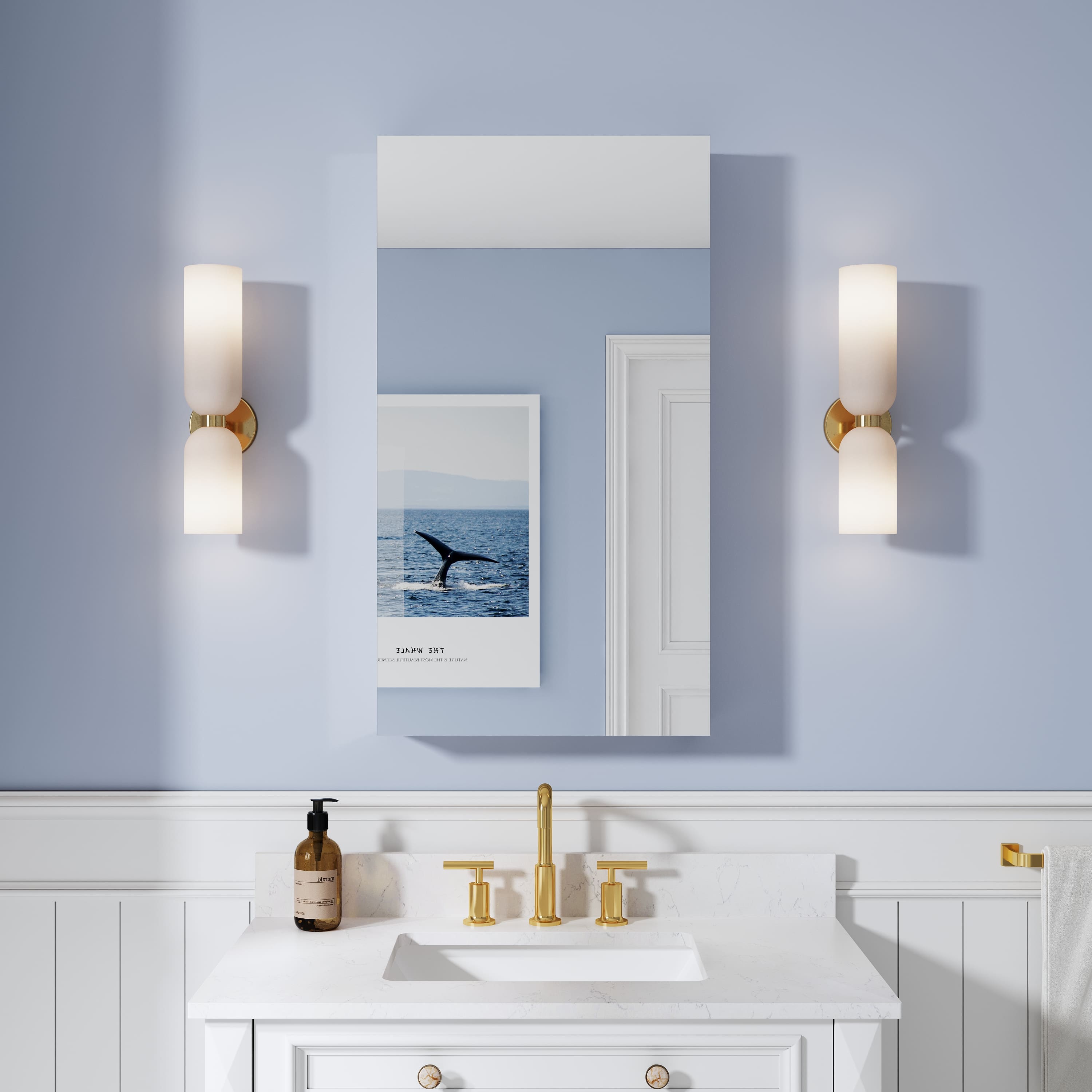 WELLFOR - 20 in. W x 36 in. H Rectangular Aluminum Tri-View Medicine Cabinet with Mirror, Blum Hinge, Adjustable Shelves - Silver price history on PriceWatchPro