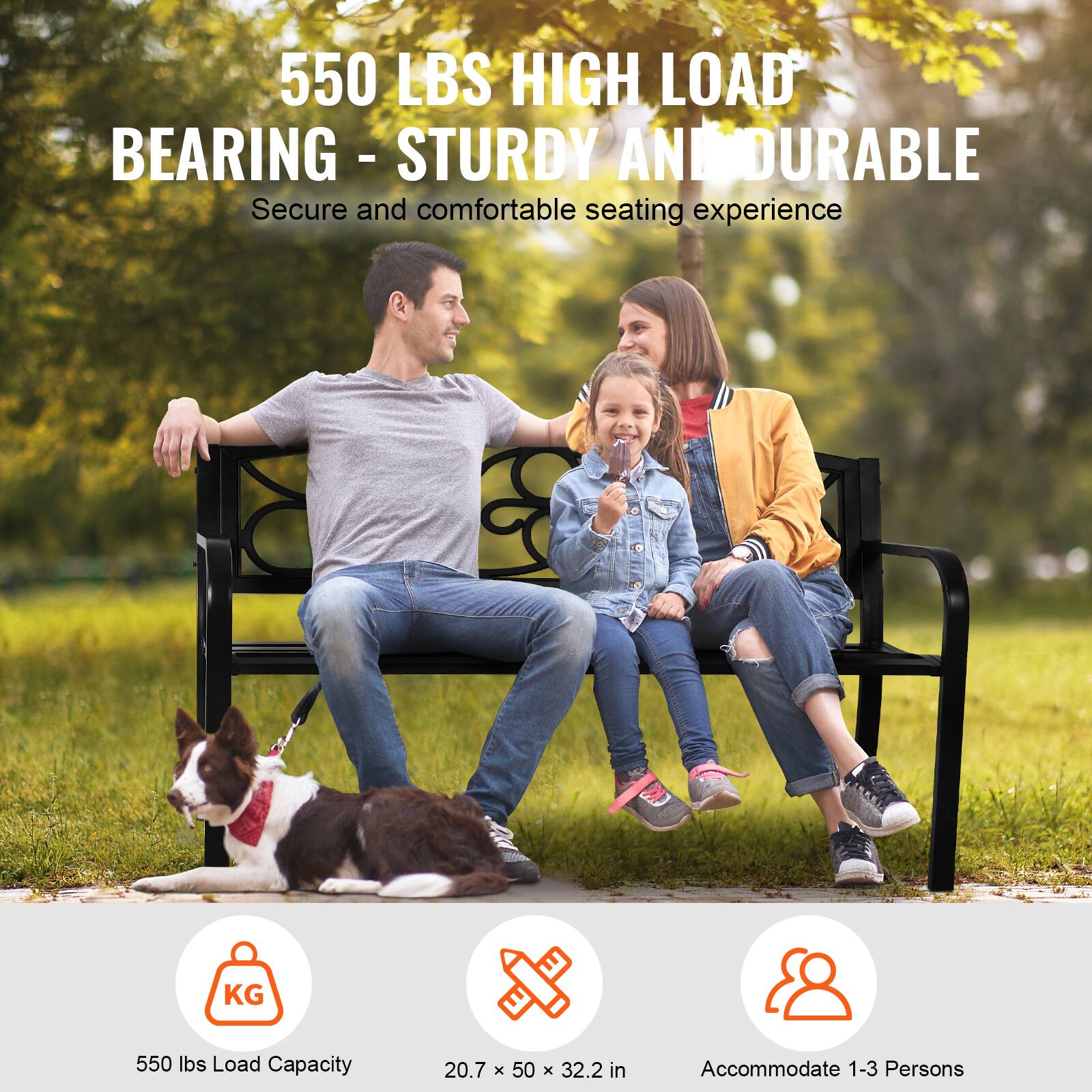 550 LBS HIGH LOAD BEARING - STURDY AND DURABLE
Secure and comfortable seating experience
KG 550 lbs Load Capacity
20.7 x 50 x 32.2 in
Accommodate 1-3 Persons