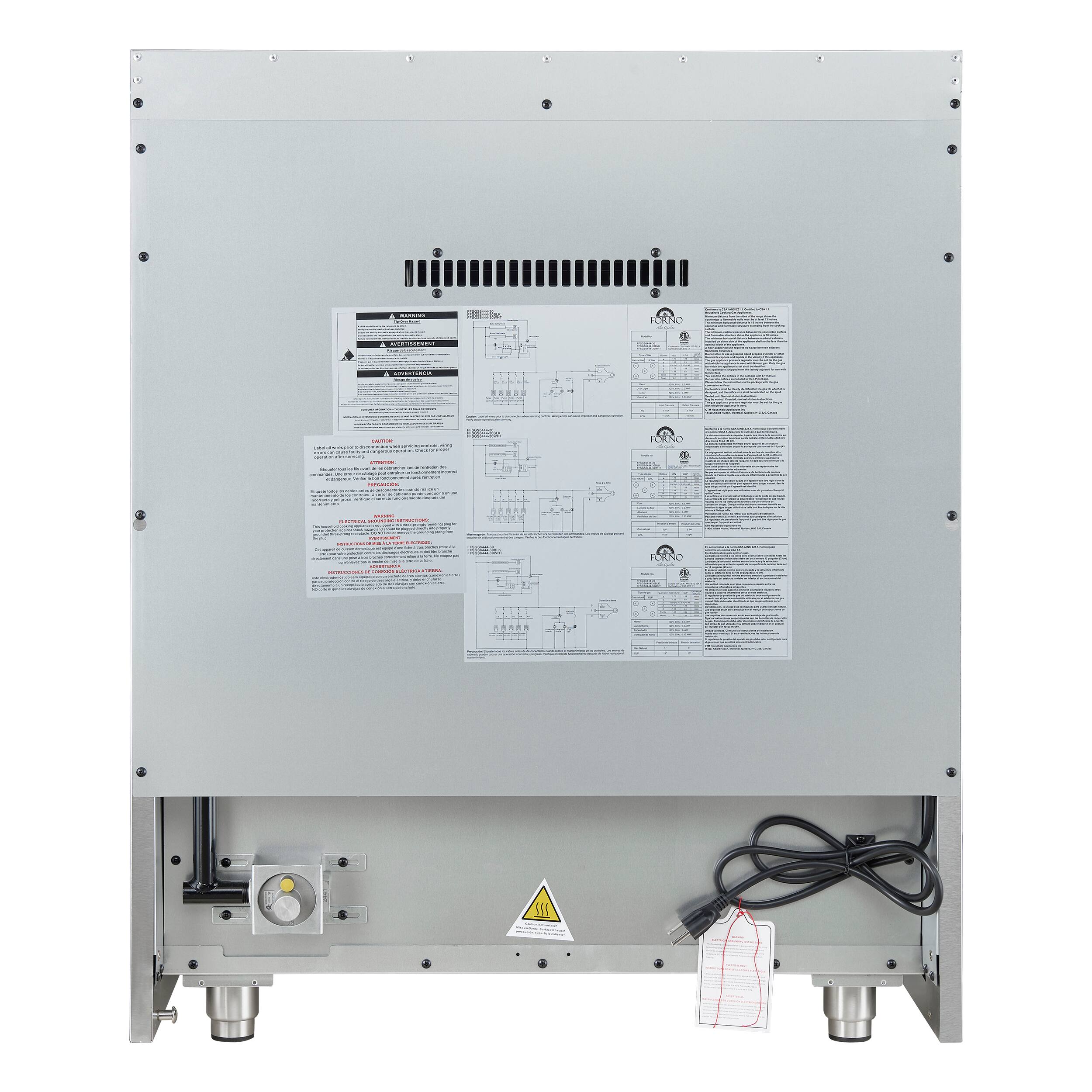 Back. Forno Appliances - Galiano 4.32 Cu. Ft. Freestanding Gas Convection Range with French Door Design - White.