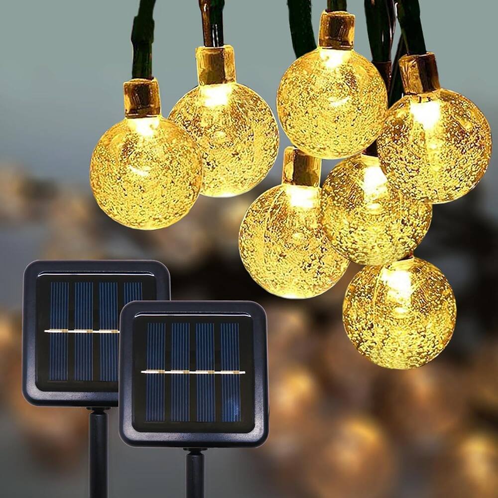 PARKER SLATER - 2-Pack 72ft Solar String Lights, 120 LED Big Ball Lights, Waterproof Outdoor Decor for Garden, Yard, Porch - Warm White