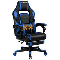 Costway - Gaming Massage Reclining Racing Chair with Footrest - Blue - Front_Zoom